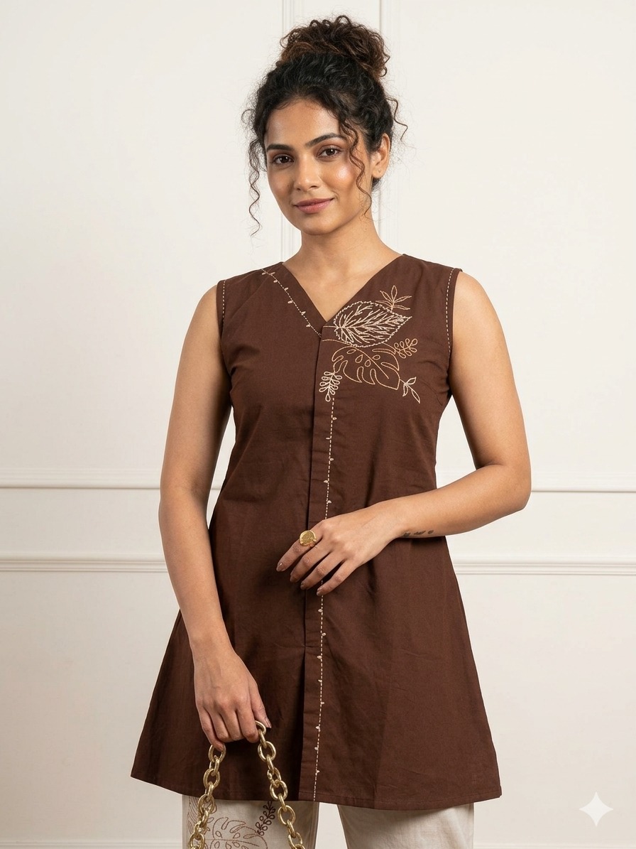 Brown embroidery dress